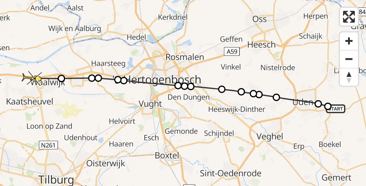 Routekaart van de vlucht: Lifeliner 3 naar Waalwijk, Kromstraat