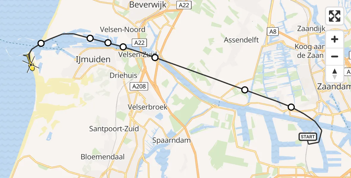 Routekaart van de vlucht: Lifeliner 1 naar IJmuiden, Lipariweg