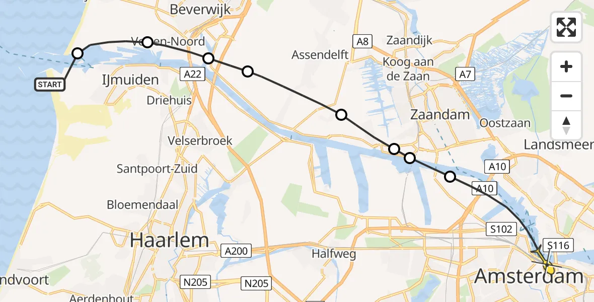 Routekaart van de vlucht: Lifeliner 1 naar Amsterdam, Zuiderbuitenkanaal