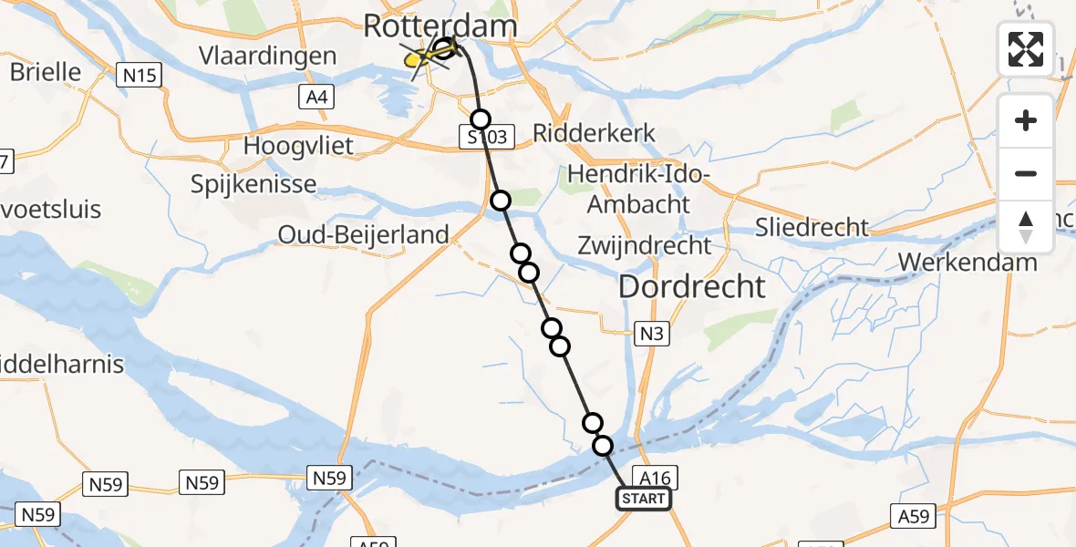 Routekaart van de vlucht: Lifeliner 2 naar Erasmus MC, Johan Willem Frisostraat