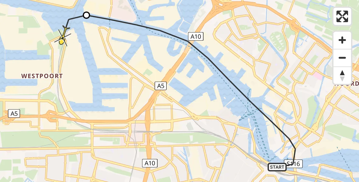 Routekaart van de vlucht: Lifeliner 1 naar Amsterdam Heliport, Anemoonstraat