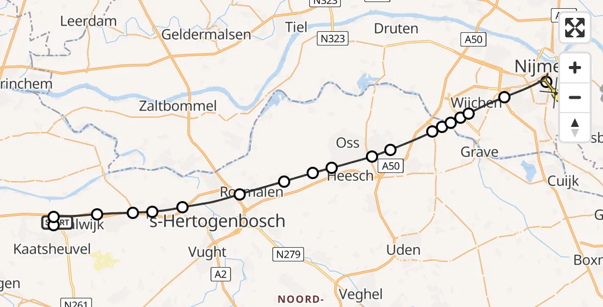 Routekaart van de vlucht: Lifeliner 3 naar Radboud Universitair Medisch Centrum, Winterdijk