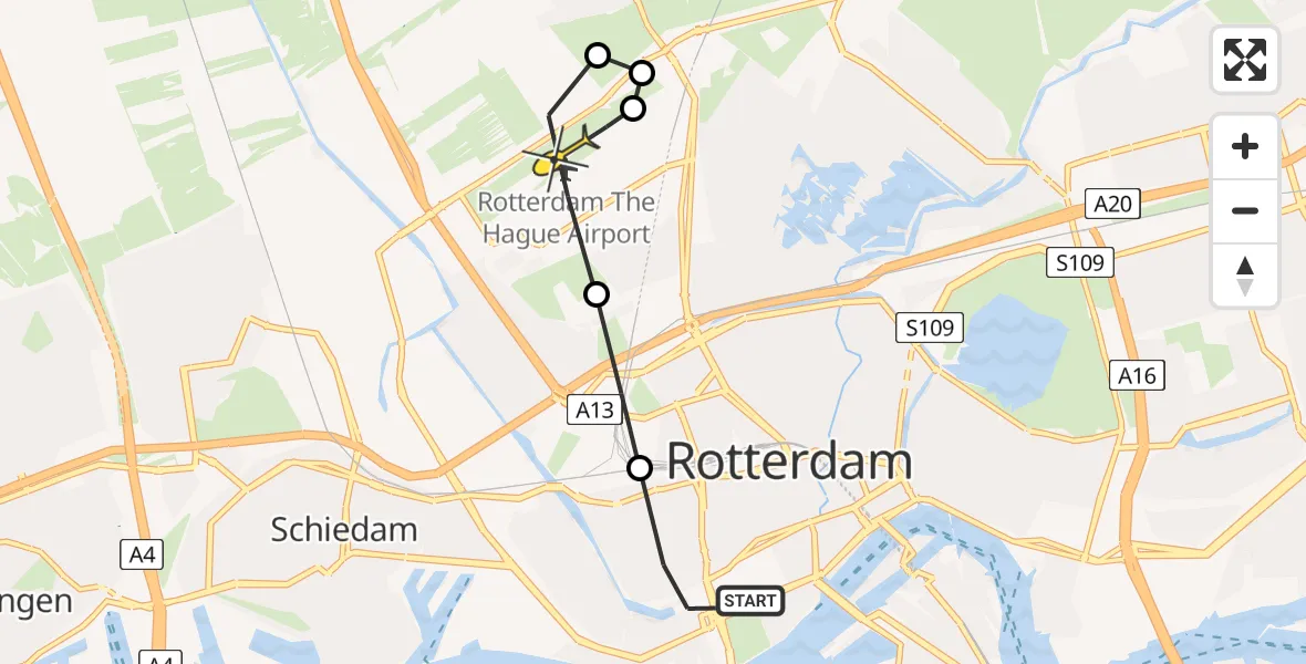 Routekaart van de vlucht: Lifeliner 2 naar Rotterdam The Hague Airport, Heemraadssingel