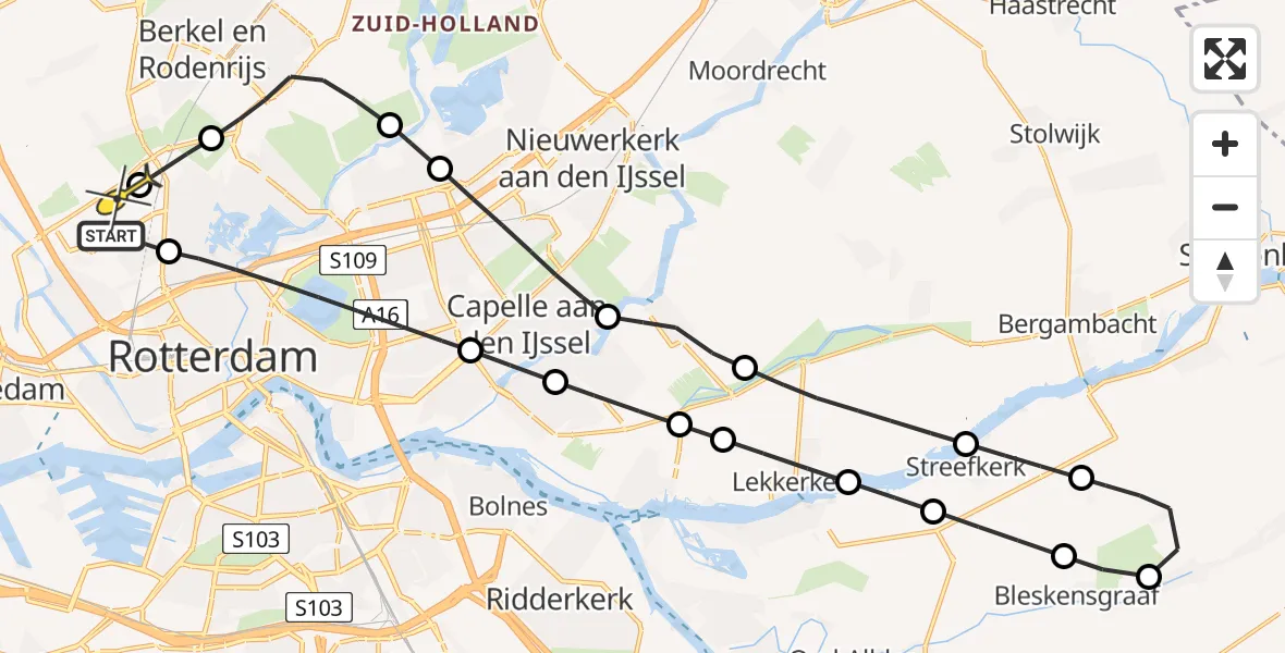 Routekaart van de vlucht: Lifeliner 2 naar Rotterdam The Hague Airport, Erasmussingel