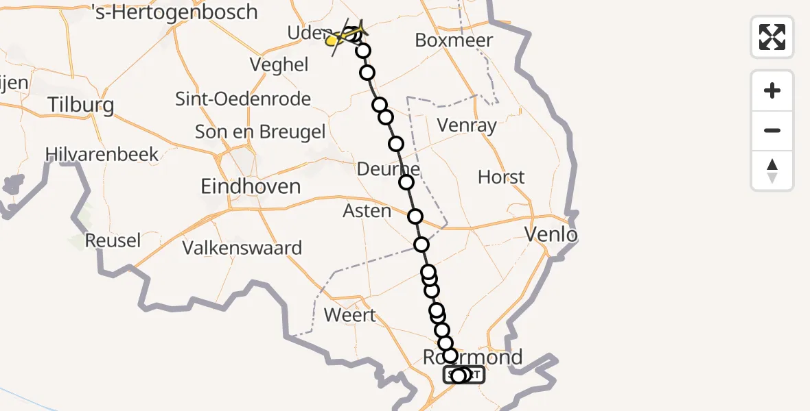 Routekaart van de vlucht: Lifeliner 3 naar Vliegbasis Volkel, Schepersweg