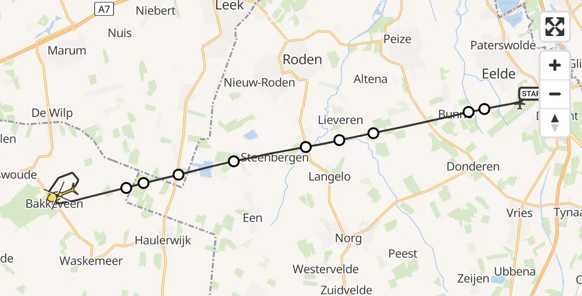 Routekaart van de vlucht: Lifeliner 4 naar Bakkeveen, Lugtenbergerweg