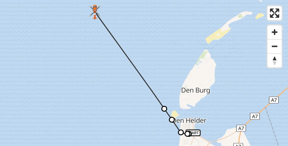 Vluchtroute Kustwachthelikopter Vliegveld De Kooy - , 06 maart 2025, 23:52