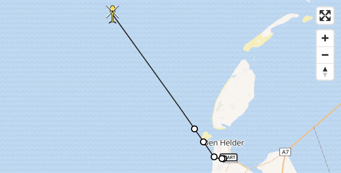 Vluchtroute Kustwachthelikopter van Vliegveld De Kooy naar 