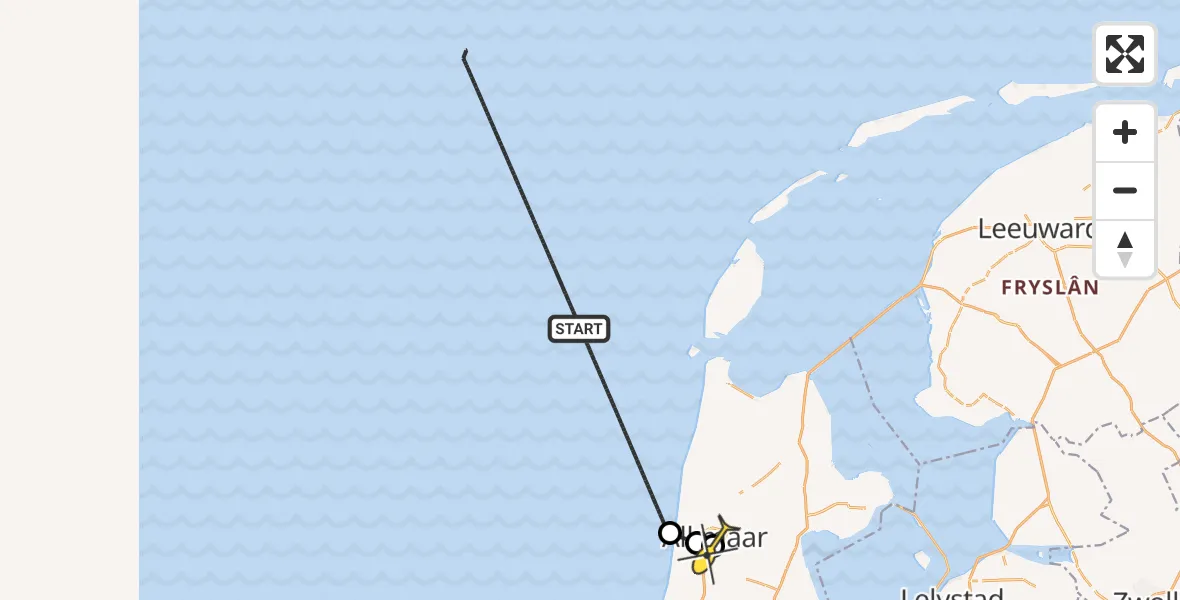 Routekaart van de vlucht: Kustwachthelikopter naar Alkmaar, Parelweg