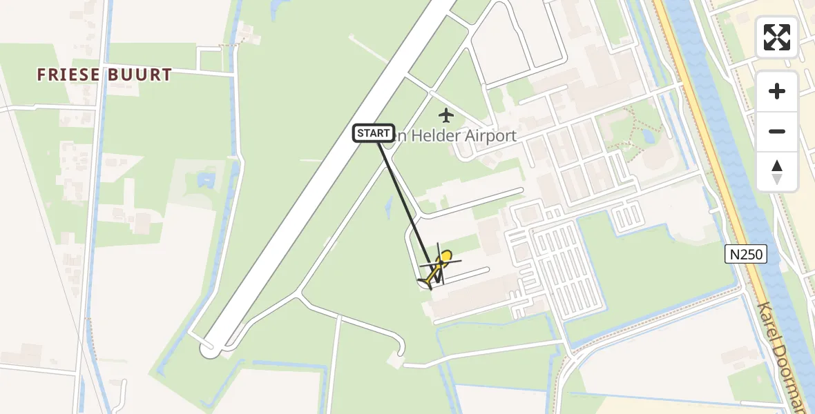 Vluchtroute Kustwachthelikopter van Vliegveld De Kooy naar Vliegveld De Kooy