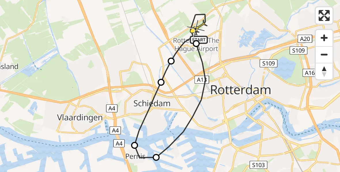 Routekaart van de vlucht: Lifeliner 2 naar Rotterdam The Hague Airport, Vliegveldweg