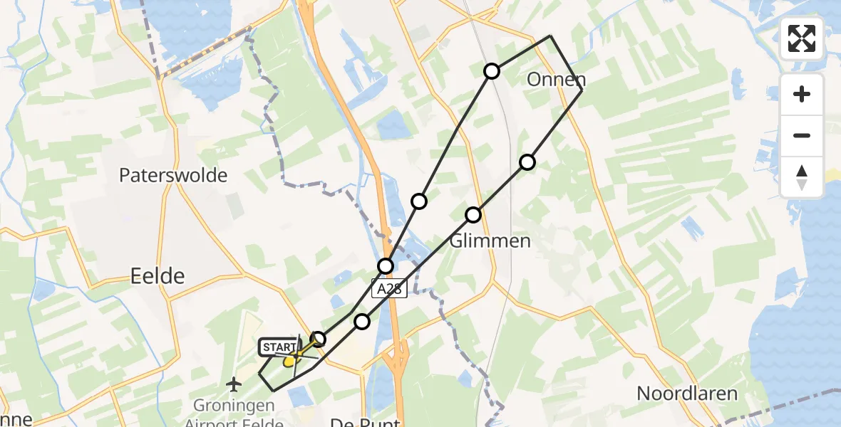 Routekaart van de vlucht: Lifeliner 4 naar Groningen Airport Eelde, Bongveen