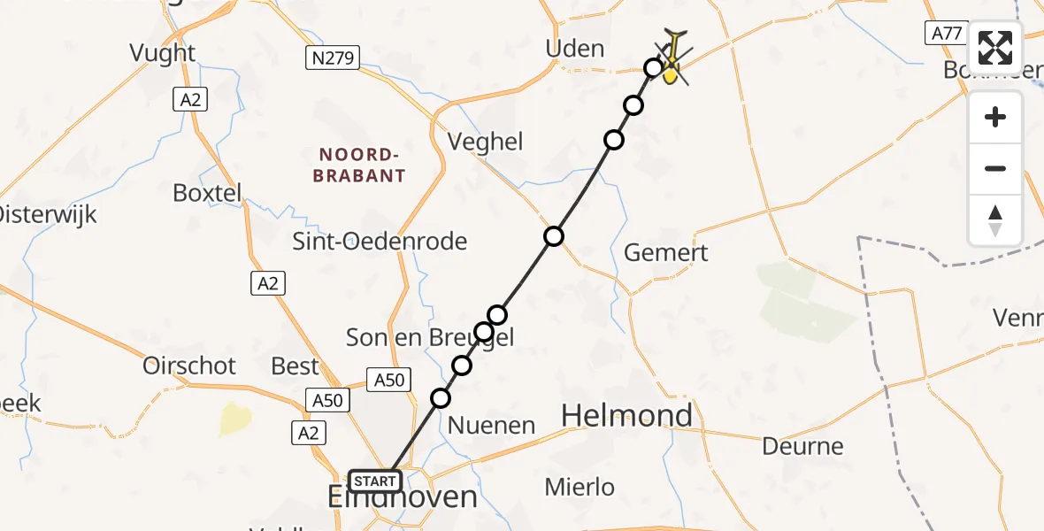 Routekaart van de vlucht: Lifeliner 3 naar Vliegbasis Volkel, Stoomstraat