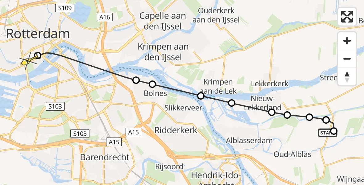 Routekaart van de vlucht: Lifeliner 2 naar Erasmus MC, Geerweg