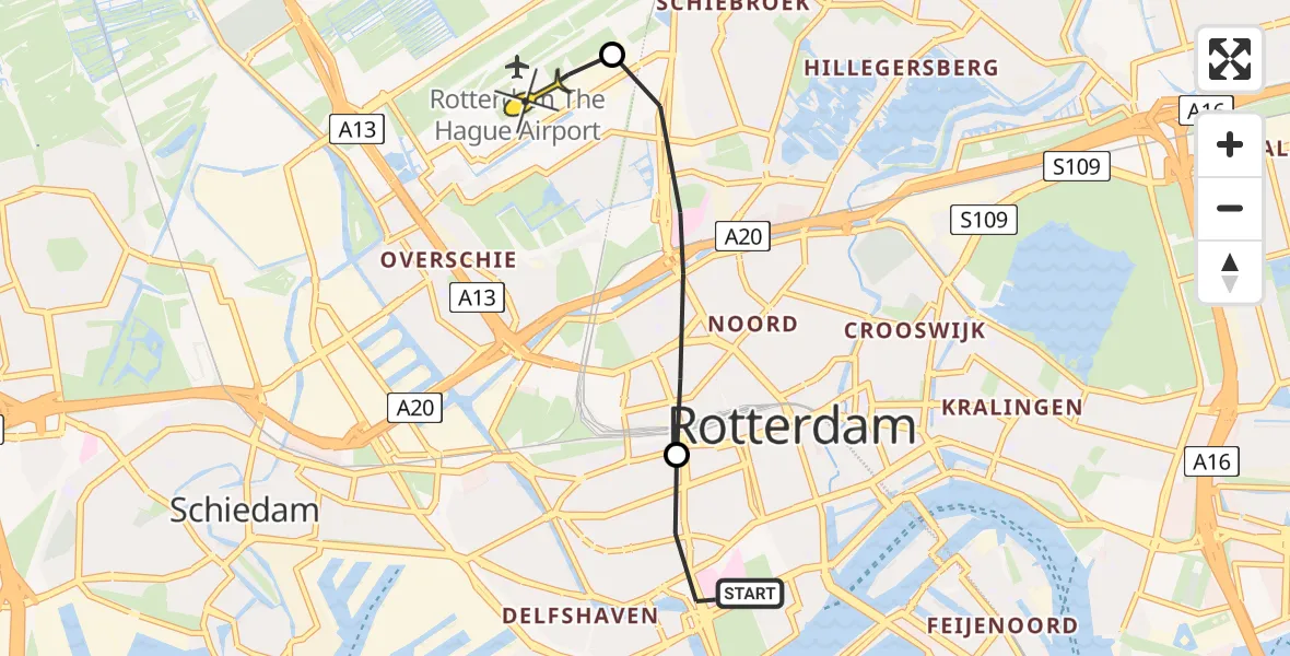 Routekaart van de vlucht: Lifeliner 2 naar Rotterdam The Hague Airport, Mathenesserlaan