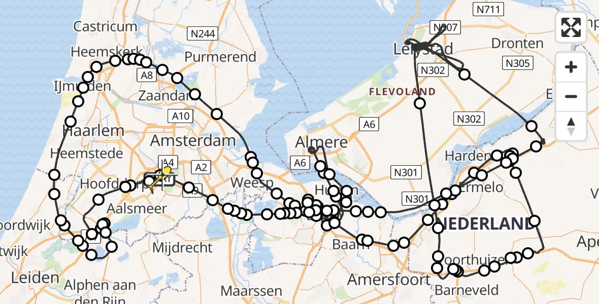 Vluchtroute Politiehelikopter van Schiphol naar Schiphol