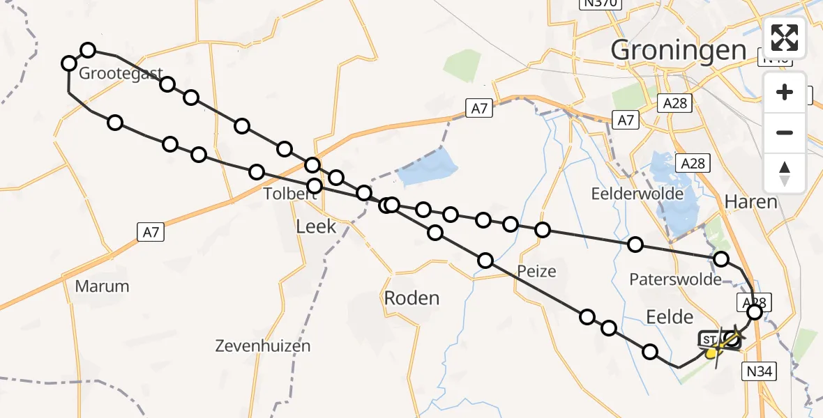 Routekaart van de vlucht: Lifeliner 4 naar Groningen Airport Eelde, Lugtenbergerweg