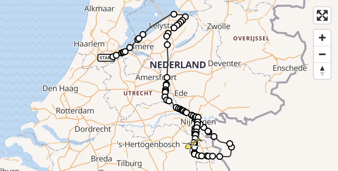 Routekaart van de vlucht: Politieheli naar Mill, Lindenlaan