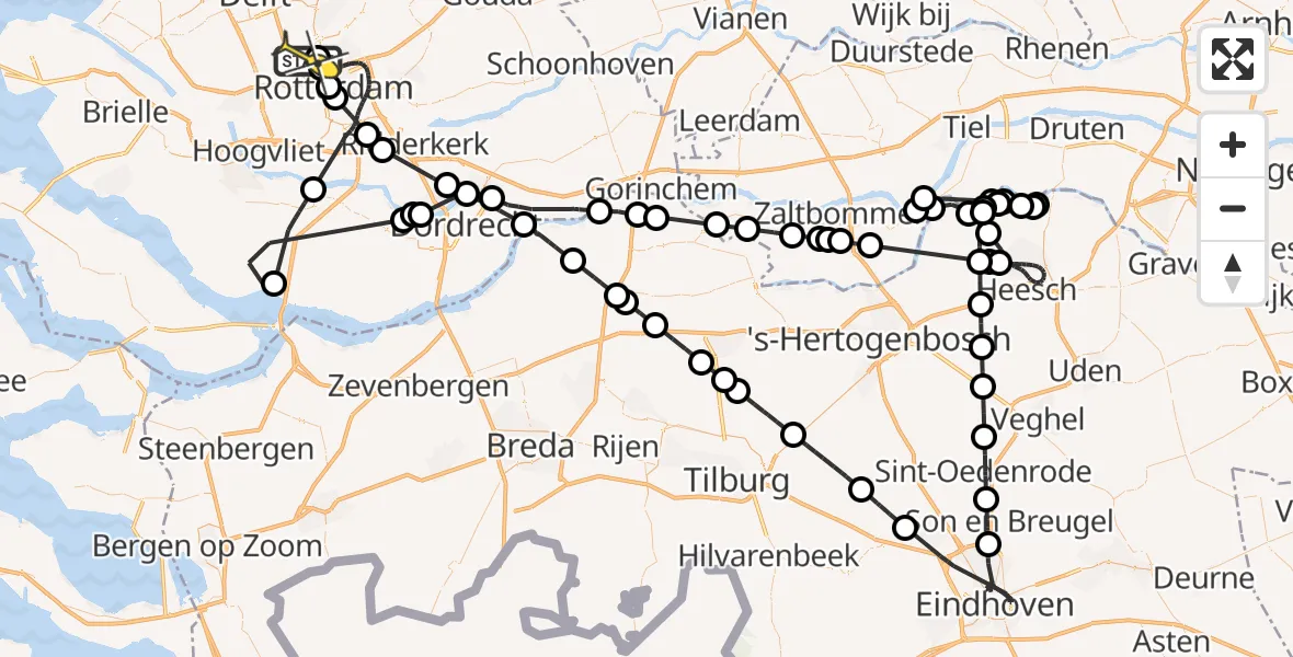 Routekaart van de vlucht: Politiehelikopter naar Rotterdam The Hague Airport, Johannes Jansoniushof
