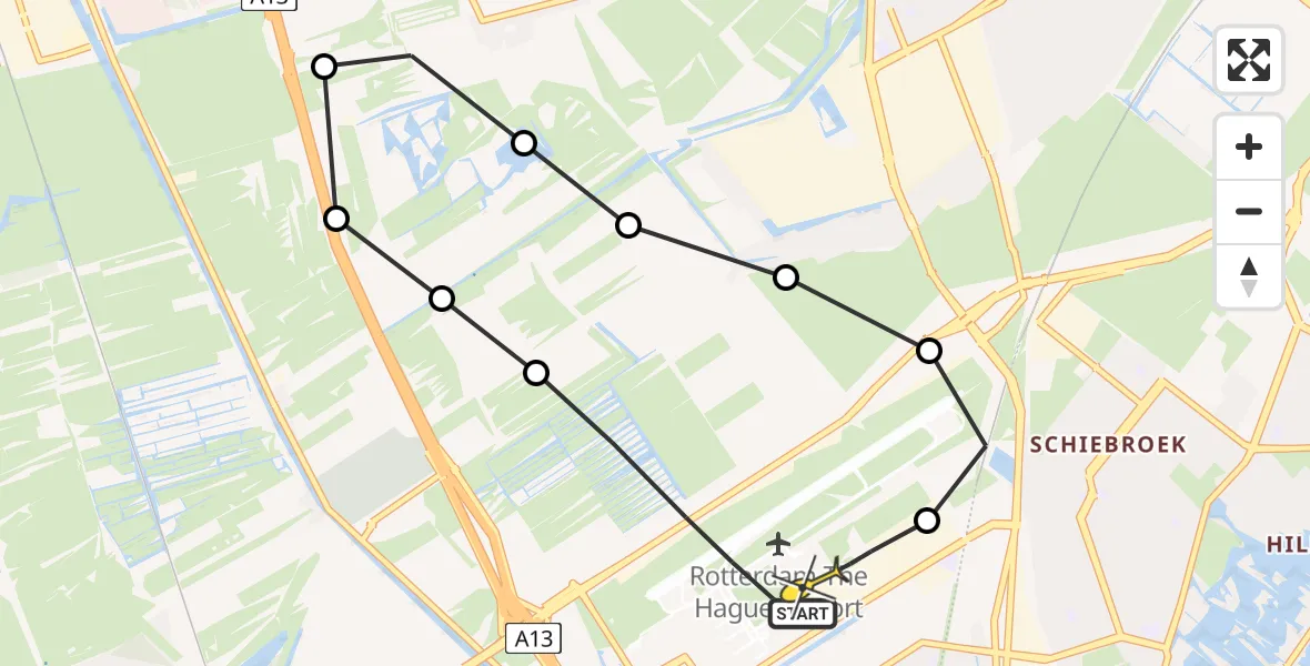 Routekaart van de vlucht: Lifeliner 2 naar Rotterdam The Hague Airport, Schieveense polder