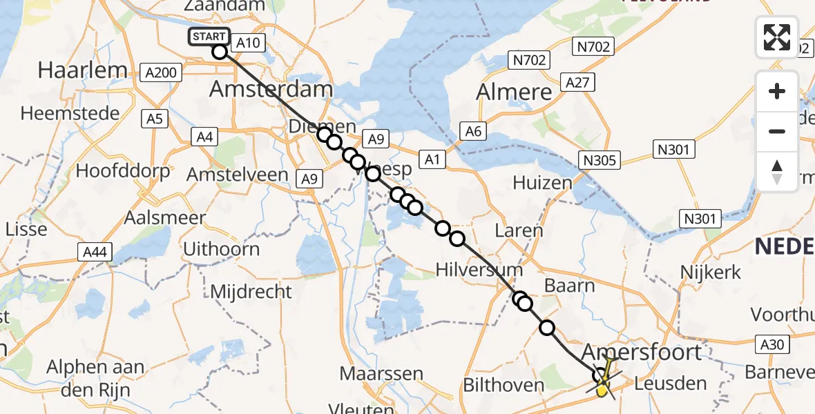 Routekaart van de vlucht: Lifeliner 1 naar Amersfoort, Hornweg