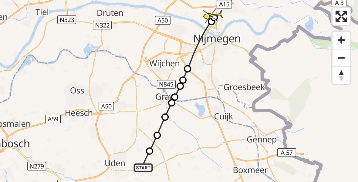 Routekaart van de vlucht: Lifeliner 3 naar Nijmegen, Houtvennen