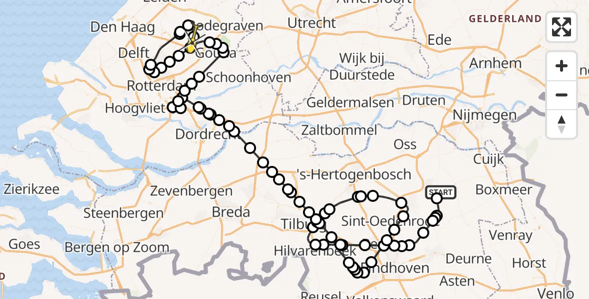 Routekaart van de vlucht: Politieheli naar Waddinxveen, Heikantsepad