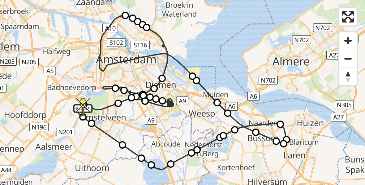 Routekaart van de vlucht: Politieheli naar Schiphol, Mr. Jac. Takkade