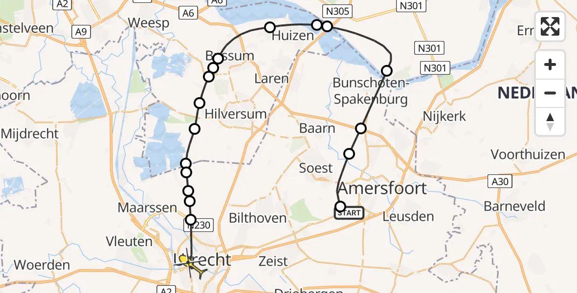 Routekaart van de vlucht: Lifeliner 1 naar Utrecht, Amersfoortsestraat