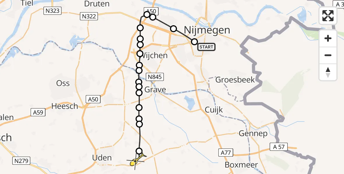 Routekaart van de vlucht: Lifeliner 3 naar Vliegbasis Volkel, IJsbeerstraat