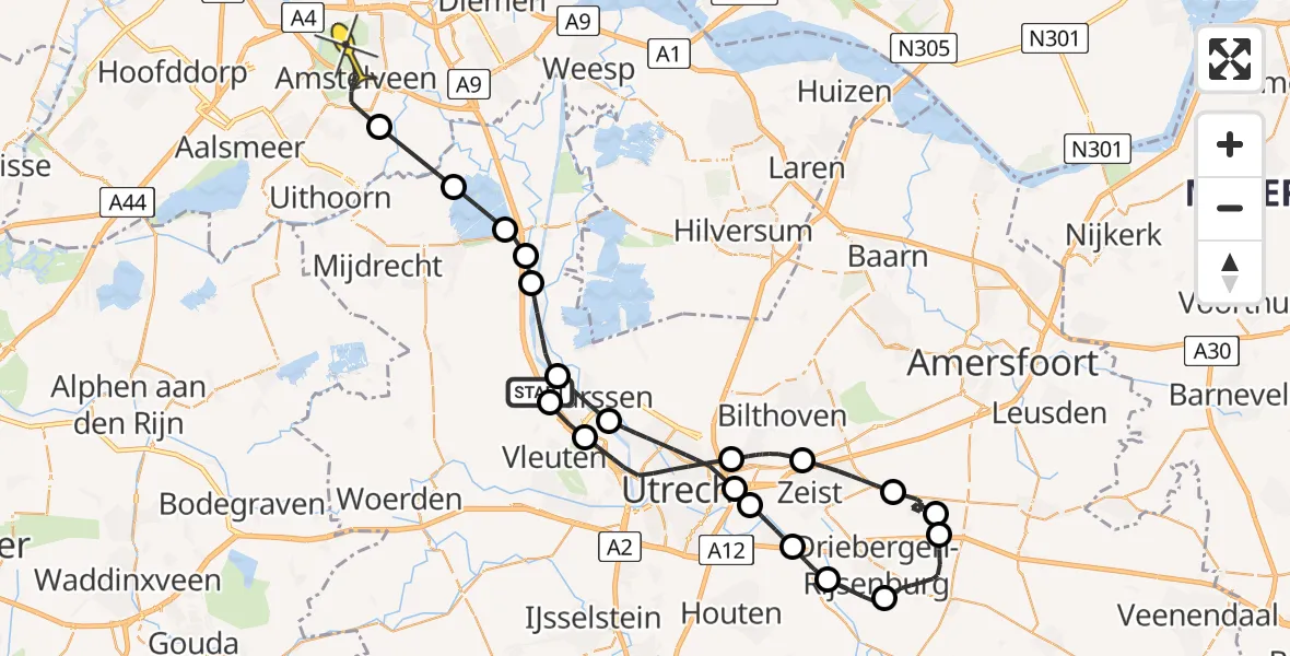 Routekaart van de vlucht: Politiehelikopter naar Amstelveen, Fazantenkamp