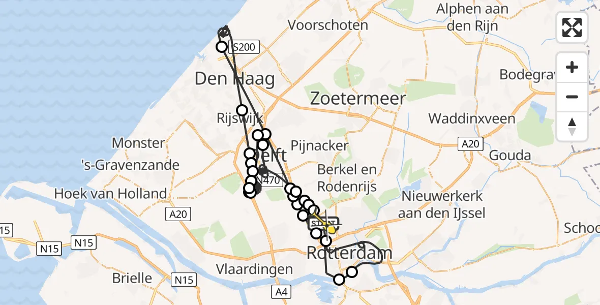 Routekaart van de vlucht: Politiehelikopter naar Rotterdam The Hague Airport, Hertenheuvel