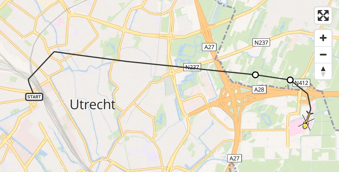 Routekaart van de vlucht: Lifeliner 1 naar Universitair Medisch Centrum Utrecht, Westerdijk