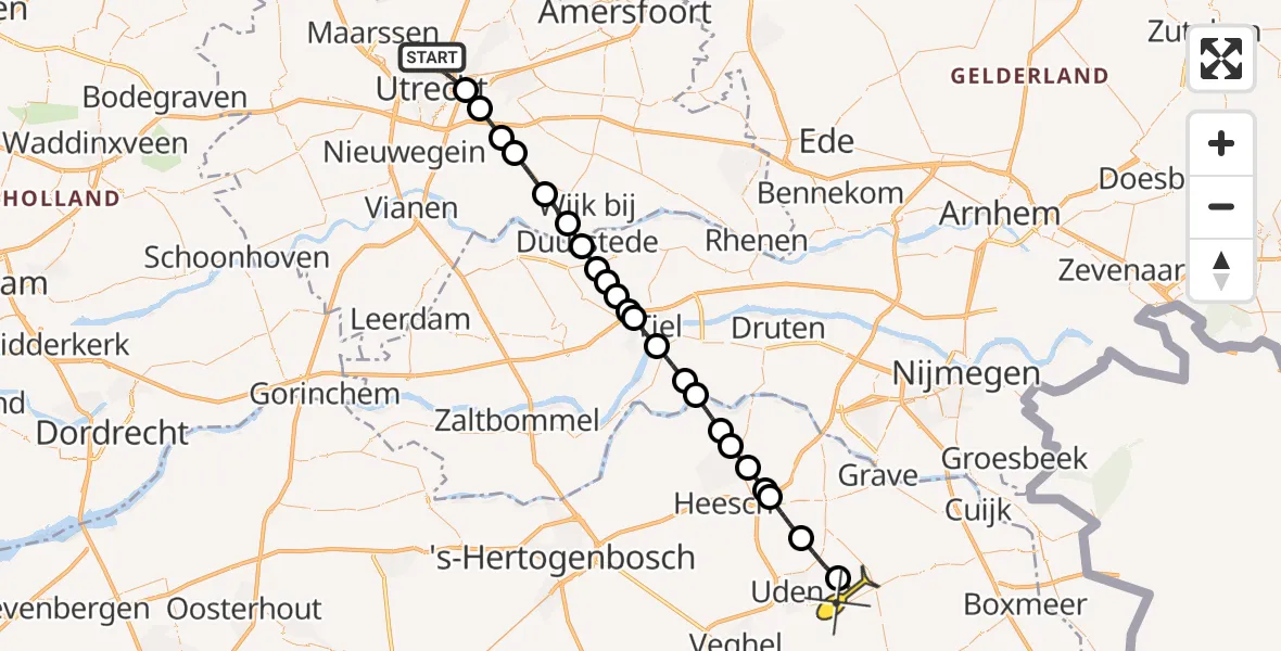 Routekaart van de vlucht: Lifeliner 3 naar Vliegbasis Volkel, Albert Schweitzerdreef