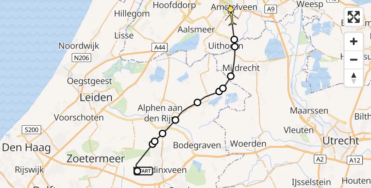 Routekaart van de vlucht: Politiehelikopter naar Amstelveen, Van Hasseltweg