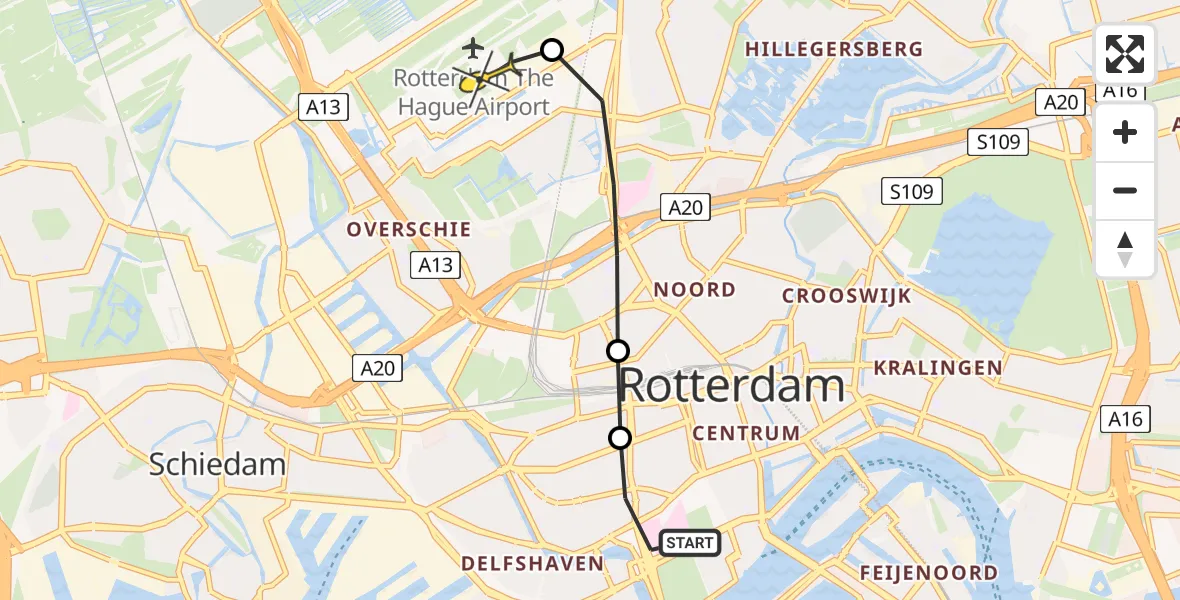 Routekaart van de vlucht: Lifeliner 2 naar Rotterdam The Hague Airport, Volmarijnstraat