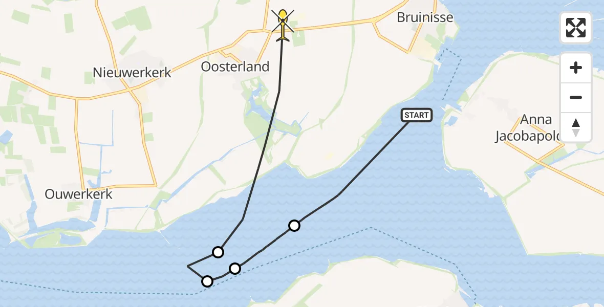 Routekaart van de vlucht: Kustwachthelikopter naar Oosterland, Keeten