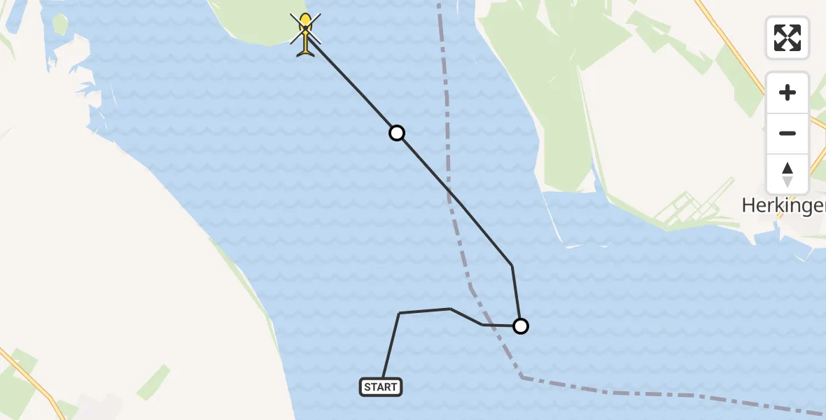 Routekaart van de vlucht: Kustwachthelikopter naar Brouwershaven