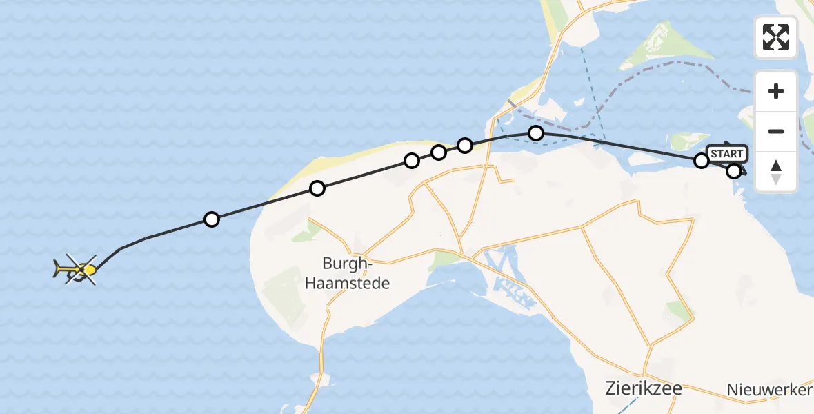 Routekaart van de vlucht: Kustwachthelikopter naar Haven van Bommenede