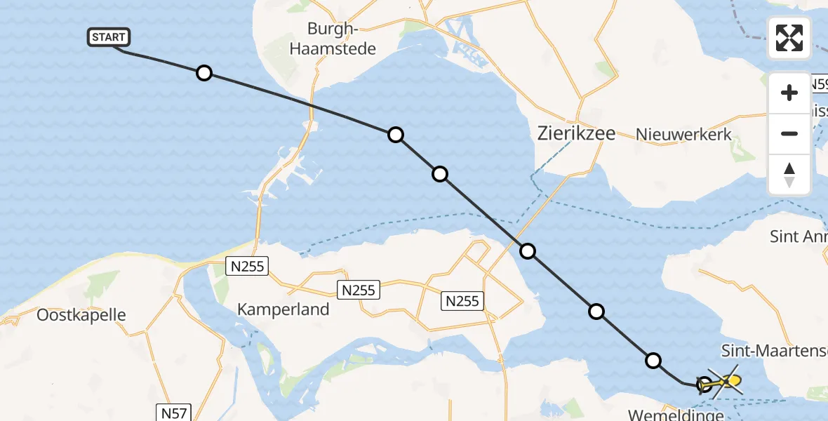 Routekaart van de vlucht: Kustwachthelikopter naar Yerseke, Middelplaat