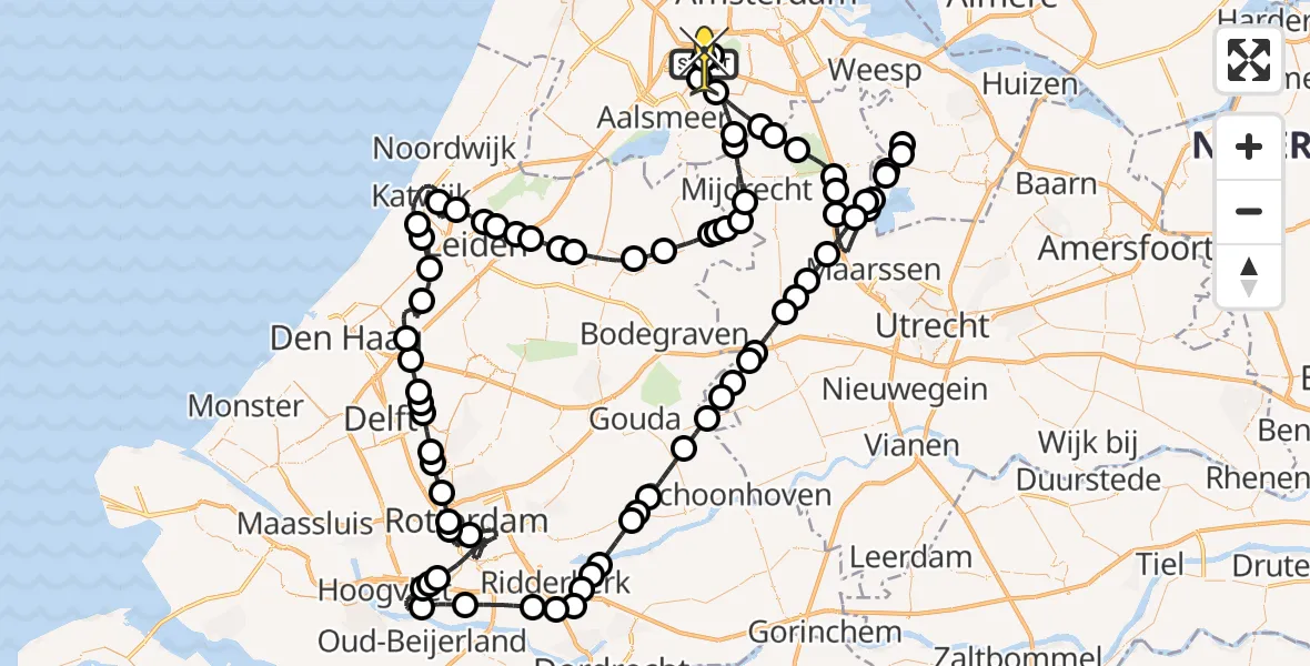 Routekaart van de vlucht: Politieheli naar Schiphol, Amsterdam-Bataviaweg