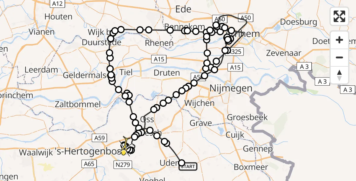 Routekaart van de vlucht: Politiehelikopter naar Vinkel, Zeelandsedijk