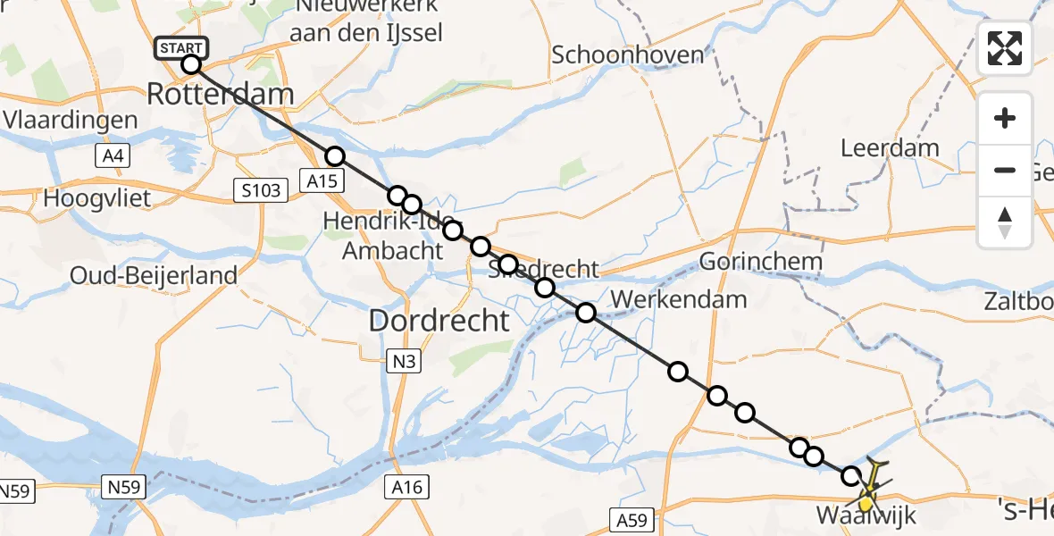 Routekaart van de vlucht: Lifeliner 2 naar Waalwijk, Terletpad