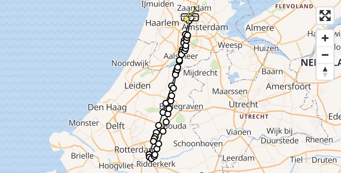 Vluchtroute Traumahelikopter van Amsterdam Heliport naar Amsterdam Heliport