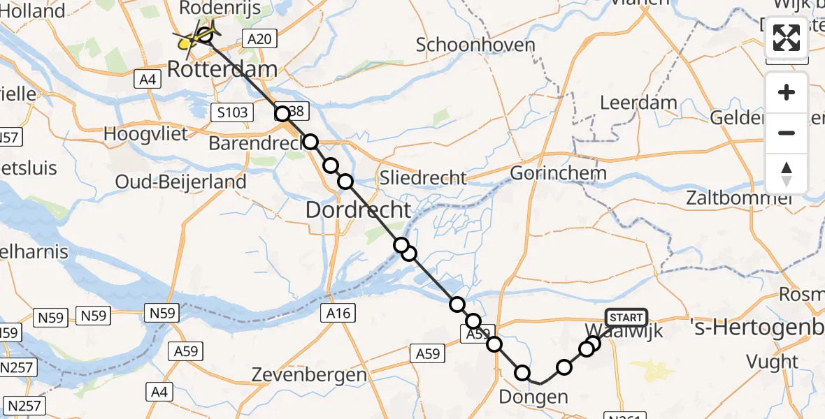Routekaart van de vlucht: Lifeliner 2 naar Rotterdam The Hague Airport, Taxandriaweg