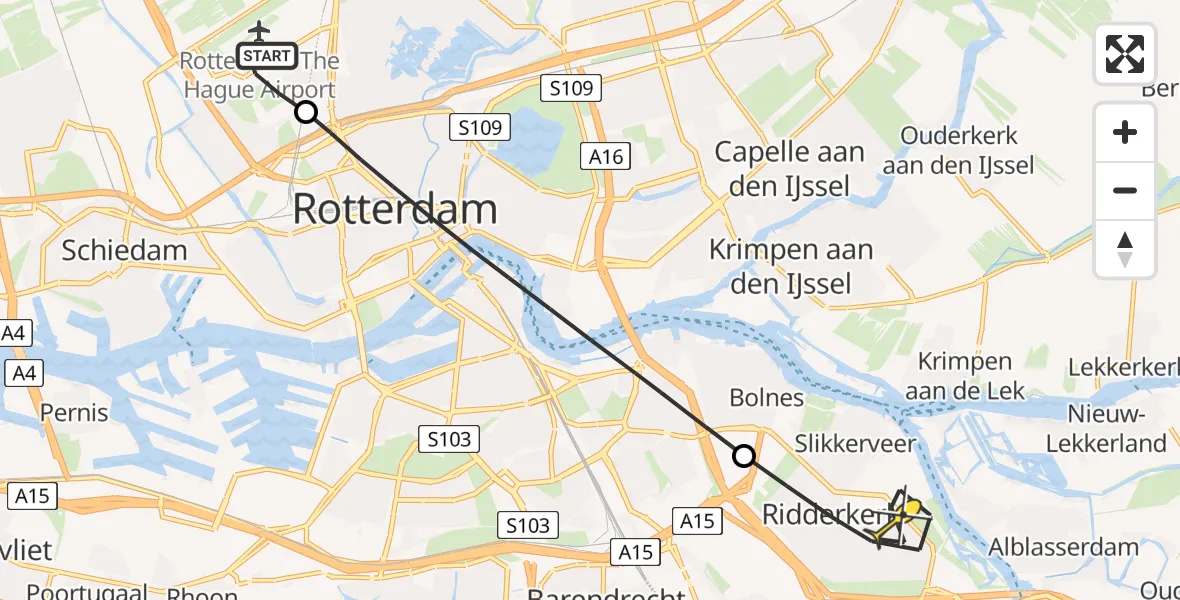 Routekaart van de vlucht: Lifeliner 2 naar Ridderkerk, Van Leeuwenhoekhof