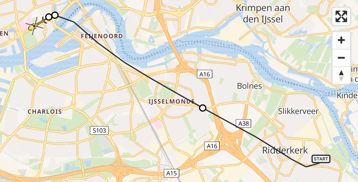 Routekaart van de vlucht: Lifeliner 2 naar Erasmus MC, Verlengde Kerkweg