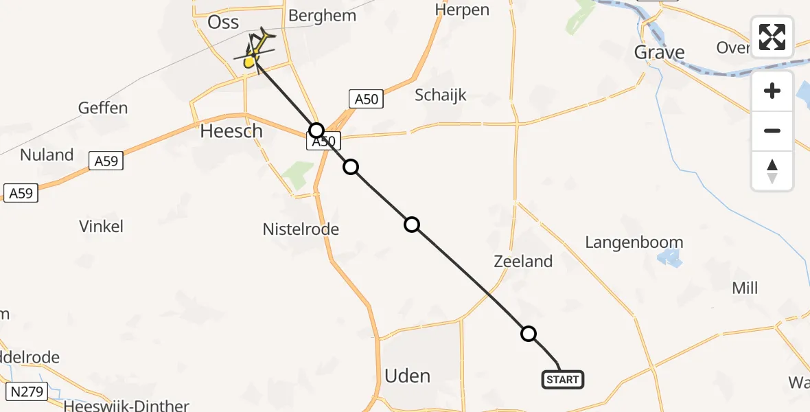 Routekaart van de vlucht: Lifeliner 3 naar Oss, De Bunders
