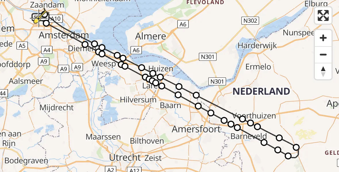 Vluchtroute Traumahelikopter van Amsterdam Heliport naar Amsterdam Heliport