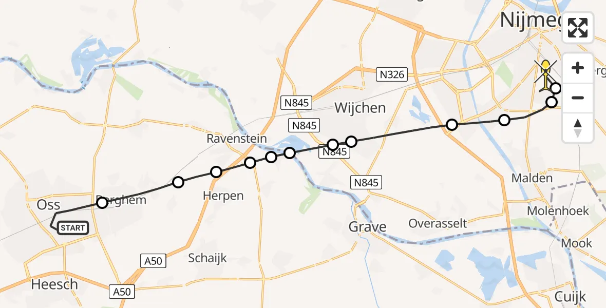 Routekaart van de vlucht: Lifeliner 3 naar Radboud Universitair Medisch Centrum, Kortfoortstraat